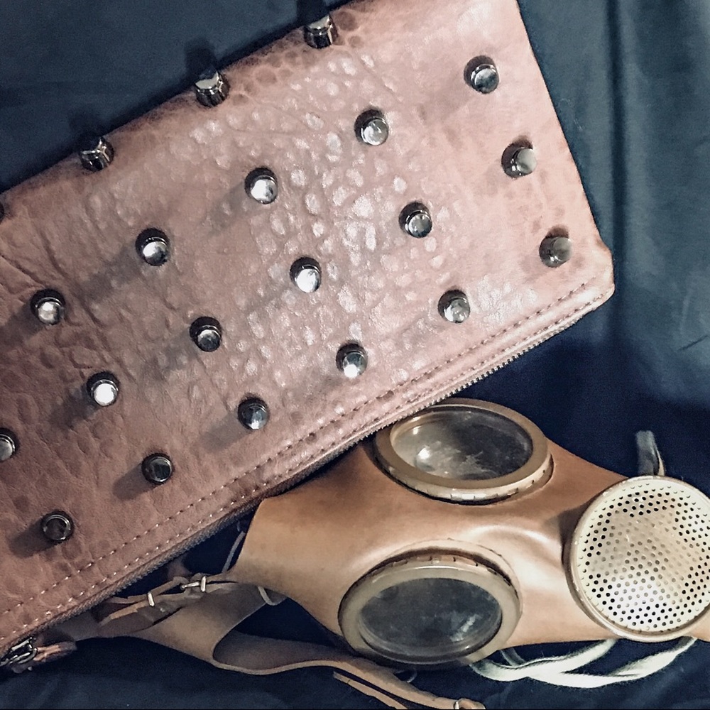 Urban expressions brown studded fold over clutch